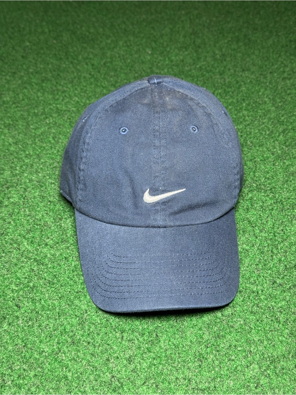 Nike Vintage Strapback Baseball Cap Hat Y2K Blue Center Swoosh Check Cotton